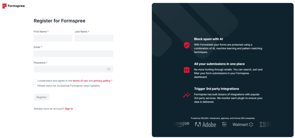 Register for a Formspree Account and Set Up Your Form